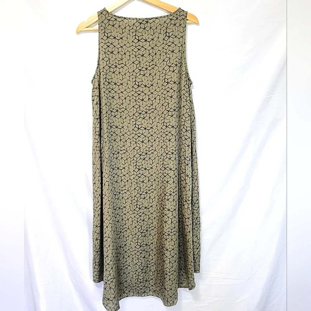 Eileen Fisher Printed Silk Organic Cotton Ballet Neck Abstract Boho Swing Dress - Picture 7 of 7